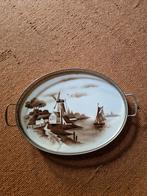 Antiek ovaal dienblad met molen en boot, Ophalen of Verzenden
