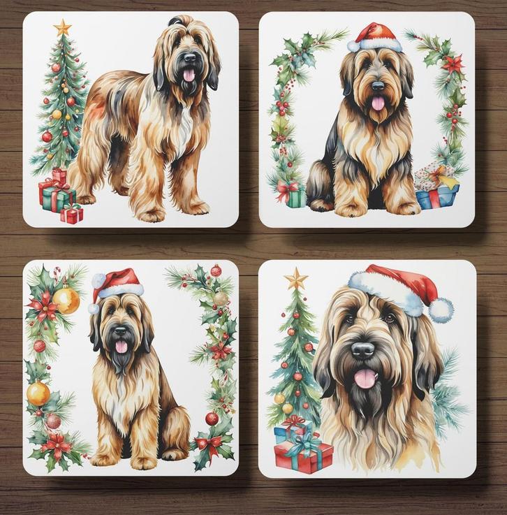 Briard Kerst onderzetters met houder, Huis en Inrichting, Woonaccessoires | Onderzetters, Nieuw, Glas of Kopje, Verzenden