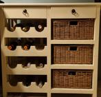 Landelijk wijnrek, offwhite met 3 rieten manden., Huis en Inrichting, Ophalen, Zo goed als nieuw, Hout, 75 cm of meer