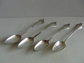 Antiek zilver 19e eeuw-1814-1906 4 theelepeltjes PO32 + keur beschikbaar voor biedingen