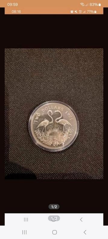 Zilveren 2 dollar bahamas 1971. 0.925/29.81g beschikbaar voor biedingen