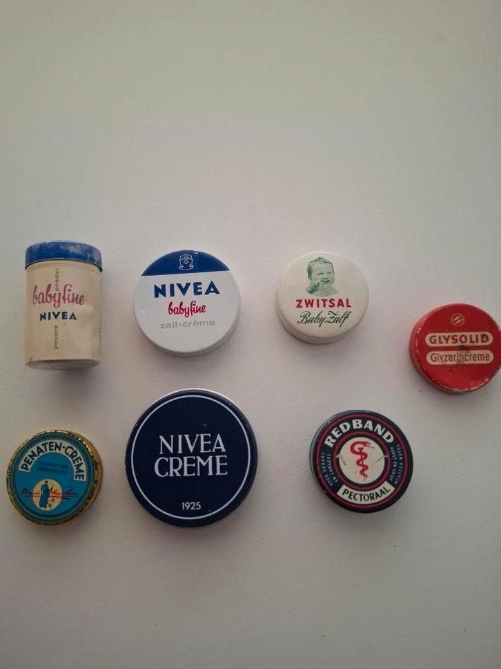 7 kl. monster bikjes, nivea ,zwitsal,  redband, penaten enz, Verzamelen, Blikken, Gebruikt, Overige, Ophalen of Verzenden