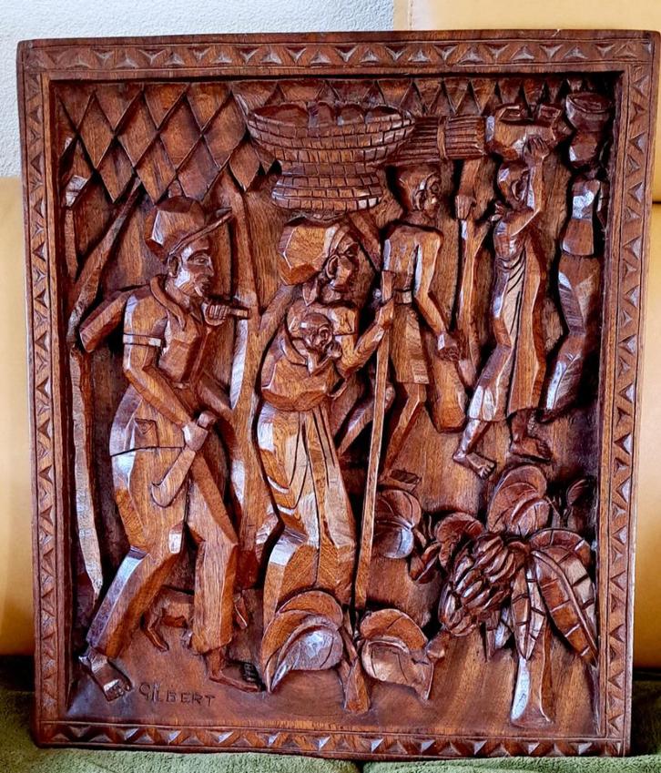 Groot houtsnijwerk uit Afrika jaren 50  art deco, Antiek en Kunst, Kunst | Beelden en Houtsnijwerken, Ophalen