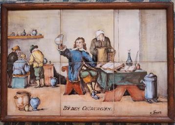 Tegeltableau. R.Termiers. BY DE CHIRURGYN.  Oud. 42/29 cm. beschikbaar voor biedingen