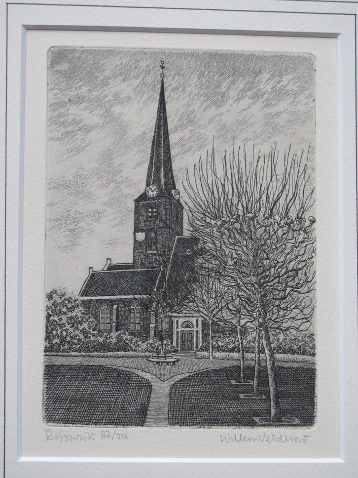 Rijswijk - ets van Willem Veldhorst, Antiek en Kunst, Kunst | Etsen en Gravures, Ophalen of Verzenden