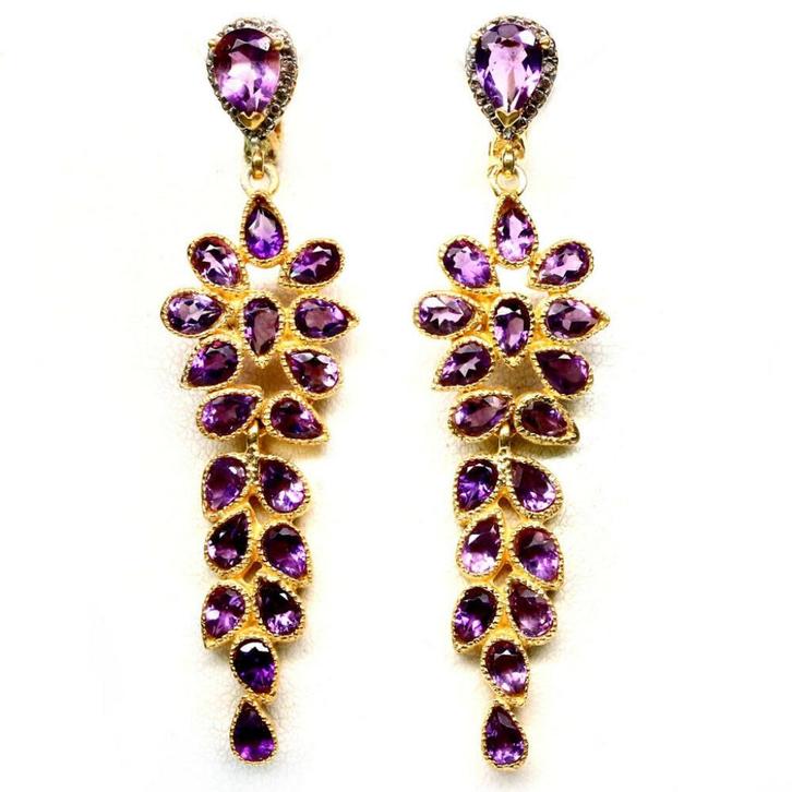 oobellen 925 zilver 14 k verguld met Amethisten, Sieraden, Tassen en Uiterlijk, Oorbellen, Nieuw, Knopjes of Stekers, Zilver, Paars