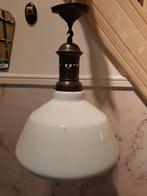 Art Nouveau Melkglas Hanglamp met Bronzen Armatuur, Huis en Inrichting, Lampen | Hanglampen, Gebruikt, Art nouveau, fin de siècle