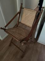 Vintage houten stoel met rieten zitting (inklapbaar), Huis en Inrichting, Stoelen, Ophalen, Gebruikt, Bruin, Eén