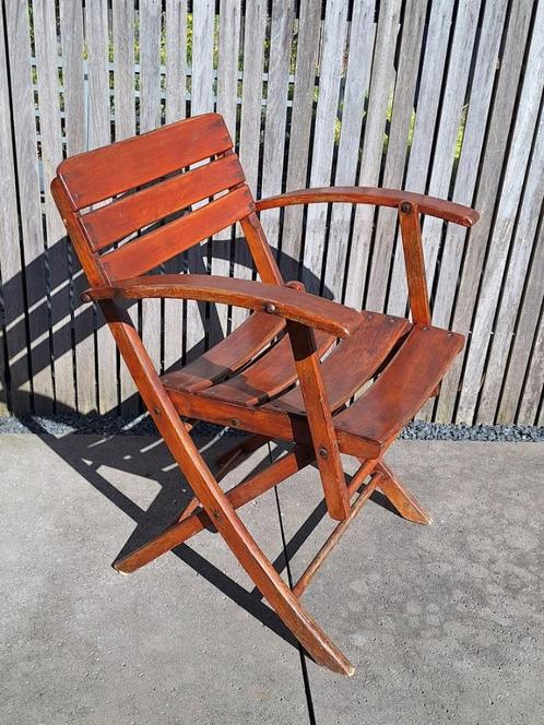 vintage bauhaus artdeco folding beach chair Herlag Deventer, Tuin en Terras, Tuinstoelen, Gebruikt, Hout, Inklapbaar, Stapelbaar
