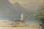 Aquarel berglandschap met een zeilscheepje. Aziatisch?, Antiek en Kunst, Kunst | Schilderijen | Klassiek, Ophalen of Verzenden