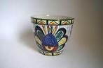 vintage bloempot kleurrijk keramiek cachepot handgeschilderd, Gebruikt, Rond, Binnen, Ophalen of Verzenden