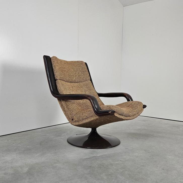 Vintage Artifort draaifauteuil, wol, Huis en Inrichting, Fauteuils, Gebruikt, Leer, Metaal, 50 tot 75 cm, 75 tot 100 cm, Ophalen of Verzenden