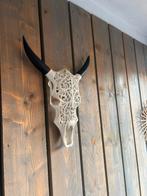 Wit Metalen Schedel met Houten Hoorns - Muurdecoratie, Ophalen of Verzenden, Gebruikt