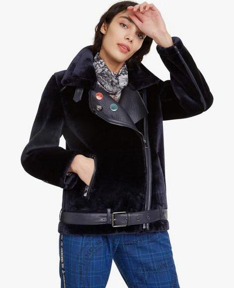 Desigual lammy coat vegan leather 40, Kleding | Dames, Jassen | Winter, Zo goed als nieuw, Maat 38/40 (M), Zwart, Ophalen of Verzenden