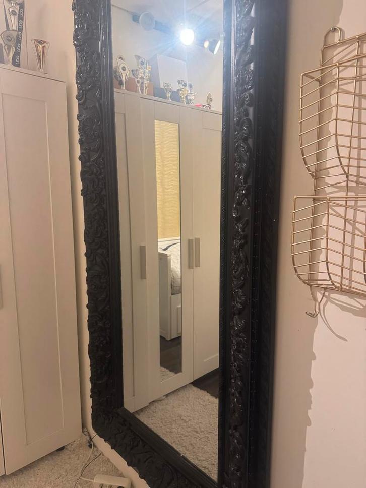 Barok Spiegel Zwart - Goede Staat, Huis en Inrichting, Woonaccessoires | Spiegels, Gebruikt, 75 tot 100 cm, 200 cm of meer, Rechthoekig