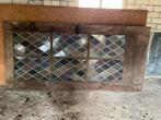 Oude houten deur met glas in lood, Doe-het-zelf en Verbouw, Deuren en Horren, Ophalen, Gebruikt, 80 tot 100 cm, Binnendeur