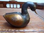 Vintage houten eend met messing, Antiek en Kunst, Ophalen of Verzenden