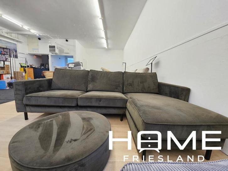 Hoekbank - WOOOD - Velvet - Groen + Hocker, Huis en Inrichting, Banken | Voetenbanken en Poefen, Zo goed als nieuw, 125 cm of meer