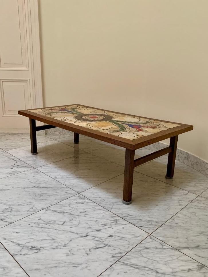 Vintage jaren 70 mozaiek salontafel, Huis en Inrichting, Tafels | Salontafels, Gebruikt, Minder dan 50 cm, 50 tot 100 cm, 100 tot 150 cm