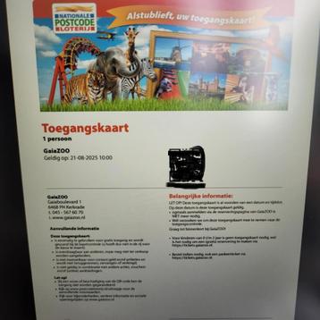 4 x entreeticket gaiazoo op 21.8 beschikbaar voor biedingen