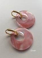 Oorbellen creolen goud zilver roze agaat NIEUW parel kristal, Hangers, Verzenden, Nieuw, Roze