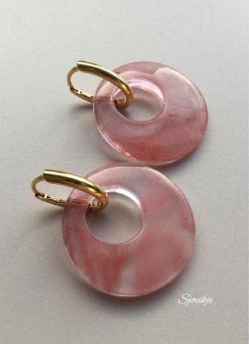 Oorbellen creolen goud zilver roze agaat NIEUW parel kristal beschikbaar voor biedingen
