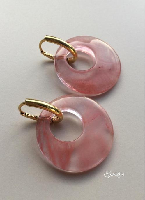 Oorbellen creolen goud zilver roze agaat NIEUW parel kristal, Sieraden, Tassen en Uiterlijk, Oorbellen, Nieuw, Hangers, Goud, Roze
