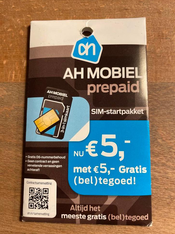 AH Mobiel Prepaid SIM-kaart - €5 beltegoed!, Telecommunicatie, Prepaidkaarten en Simkaarten, Nieuw, Simkaart, Overige providers