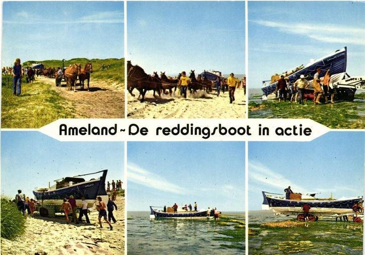 Ameland - De reddingsboot in actie - 6 afb - 1982 gelopen, Verzamelen, Ansichtkaarten | Nederland, Gelopen, Waddeneilanden, Voor 1920