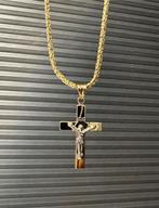 14k Gouden Koningsketting met Kruis - 70cm, Ophalen of Verzenden, Zo goed als nieuw, Goud