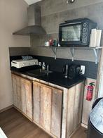 Steigerhout met stenen blad keukentje, Huis en Inrichting, Keuken | Complete keukens, Ophalen, Gebruikt, Bruin, Graniet of Steen