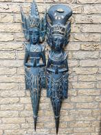 Balinees bruidspaar wand houtsnijwerk van een meter L, Antiek en Kunst, Ophalen of Verzenden
