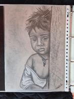 Houtskool pastel tekening van een kind, Ophalen of Verzenden