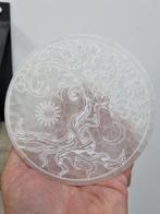 Grote seleniet schijf, tree of life gravering, Ophalen of Verzenden, Mineraal