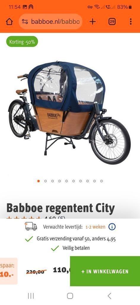 Nieuw Babboe regentent Bleu City bakfiets, Fietsen en Brommers, Fietsaccessoires | Aanhangers en Karren, Nieuw, Ophalen of Verzenden