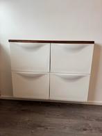 Witte schoenenkast (Trones IKEA) met houten blad, Ophalen of Verzenden, Zo goed als nieuw