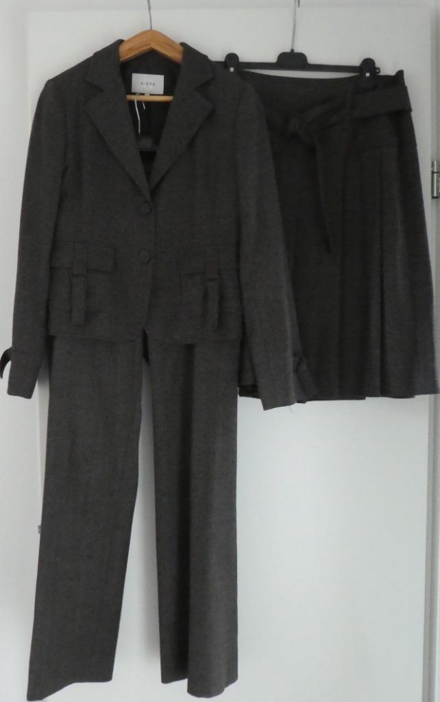 Rok, broek, jasje – 3-delig pak Gigue, maat 42 bruin/grijs, Kleding | Dames, Jasjes, Kostuums en Pakken, Zo goed als nieuw, Kostuum of Pak