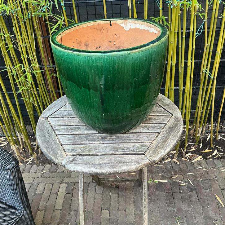 Groene Terracotta Bloempot - Groot Formaat, Tuin en Terras, Bloempotten, Gebruikt, Terracotta, Binnen, Balkon, Tuin, 40 tot 70 cm