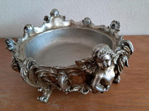 Prachtige zilverkleurig fruitschaal met engeltjes., Antiek en Kunst, Curiosa en Brocante, Ophalen of Verzenden