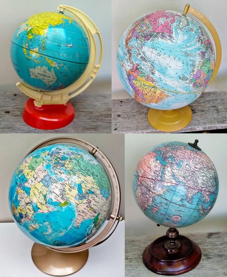 4x Antieke / Oude Globe Aardbol Wereldbol - Zie Omschrijving, Huis en Inrichting, Woonaccessoires | Wereldbollen, Zo goed als nieuw