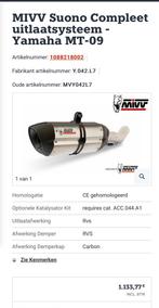 Yamaha mt 09 uitlaat mivv suono nieuw, Ophalen of Verzenden, Nieuw