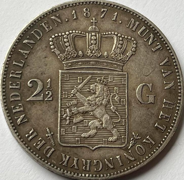 Nette rijksdaalder 1871, Postzegels en Munten, Munten | Nederland, Losse munt, 2½ gulden, Koning Willem III, Zilver, Ophalen of Verzenden