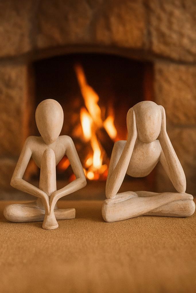 Coco Papaya Houten Beeldjes - De Denker & De Zwijger, Antiek en Kunst, Kunst | Beelden en Houtsnijwerken, Ophalen of Verzenden