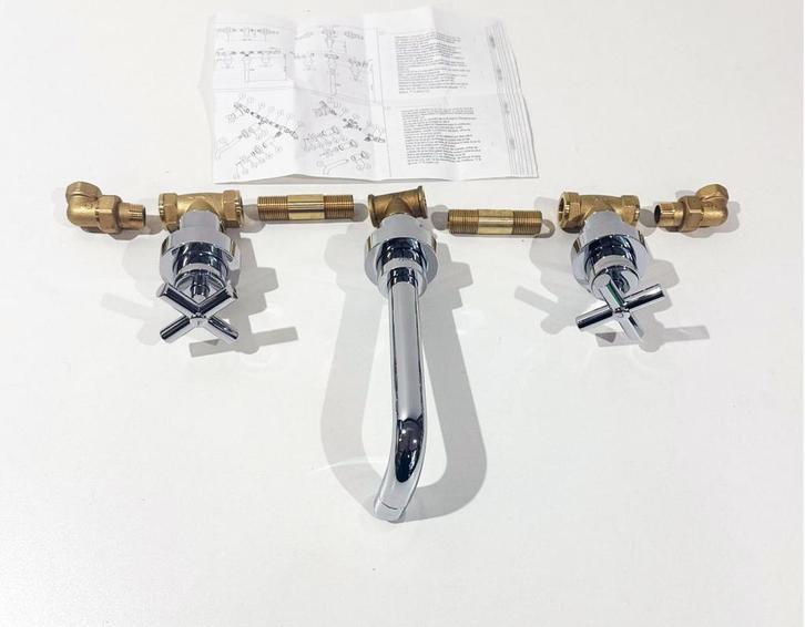 HUBER SUITE 3 GATS WANDWASTAFELKRAAN CHROOM, Doe-het-zelf en Verbouw, Sanitair, Nieuw, Kraan, Chroom, Ophalen of Verzenden