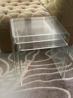 Bijzettafels inschuifbaar plexiglas jaren 70-80, Huis en Inrichting, Tafels | Bijzettafels, Ophalen, Zo goed als nieuw, 75 cm of meer