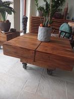 sheesham salontafel incl. RETRO, rvs wielen, 50 tot 100 cm, Minder dan 50 cm, Overige materialen, Zo goed als nieuw