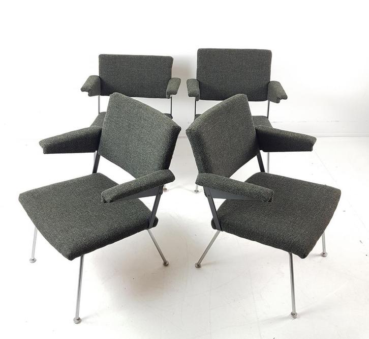 Setprijs Gispen 1264 | ploegstof stoelen eettafel groen, Huis en Inrichting, Stoelen, Gebruikt, Vier, Metaal, Stof, Overige kleuren