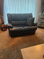 Donkerblauw lederen woonkamer set + eethoek, Huis en Inrichting, Banken | Bankstellen, Ophalen, Gebruikt, 300 cm of meer, Rechte bank
