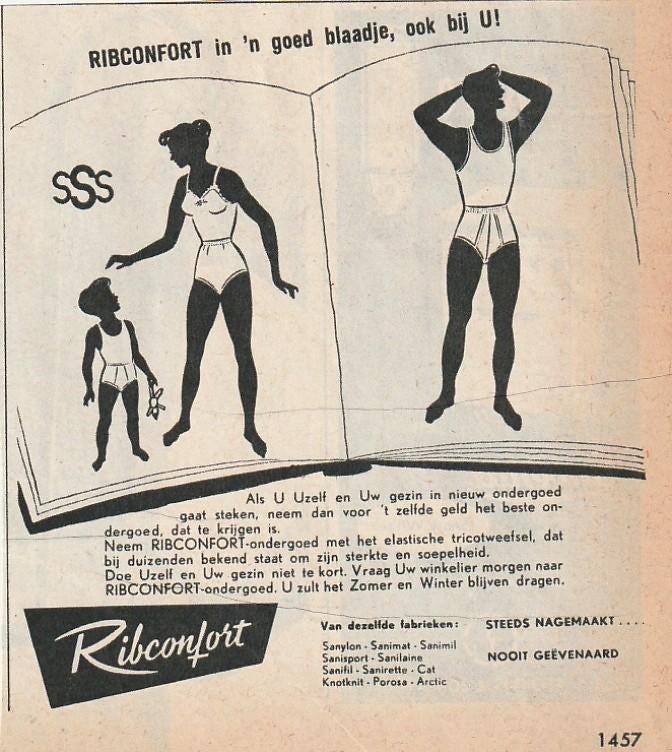 Retro reclame 1953 SSS Ribconfort jongens heren ondergoed, Verzenden, Overige typen