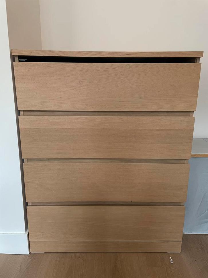Ikea Malm ladekast lichtbruin - 4 lades, Huis en Inrichting, Kasten | Kledingkasten, Gebruikt, 100 tot 150 cm, 50 tot 100 cm, 25 tot 50 cm